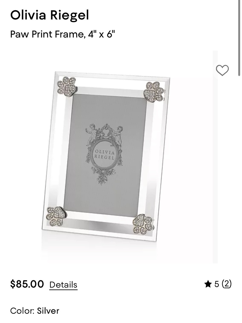 NIB | Olivia Riegel Paw Print Frame 4x6 Crystal Paw Print Glass Photo Frame